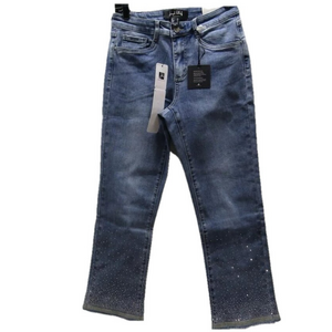 NEW JOSEPH RIBKOFF Womens Straight Crop Rinestone Jeans Size 6 Medium Blue